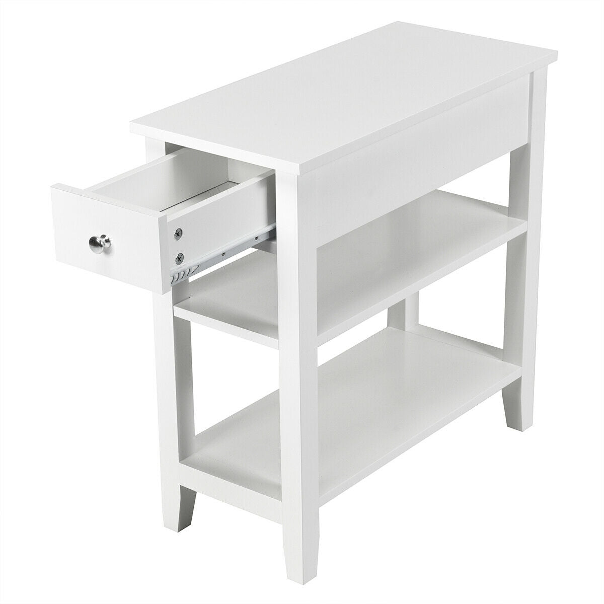 3-Tier Nightstand Bedside Table Sofa Side with Double Shelves Drawer, White Nightstands at Gallery Canada