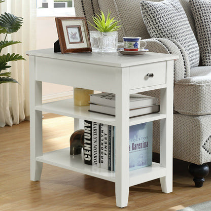 3-Tier Nightstand Bedside Table Sofa Side with Double Shelves Drawer, White Nightstands at Gallery Canada