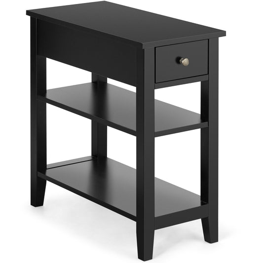 3-Tier Nightstand Bedside Table Sofa Side with Double Shelves Drawer, Black Nightstands Black at Gallery Canada