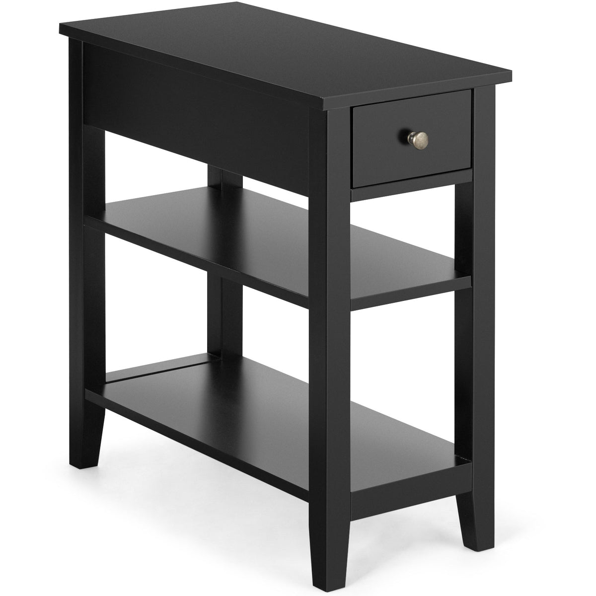 3-Tier Nightstand, Double Shelves Drawer, Black Nightstands at Gallery Canada