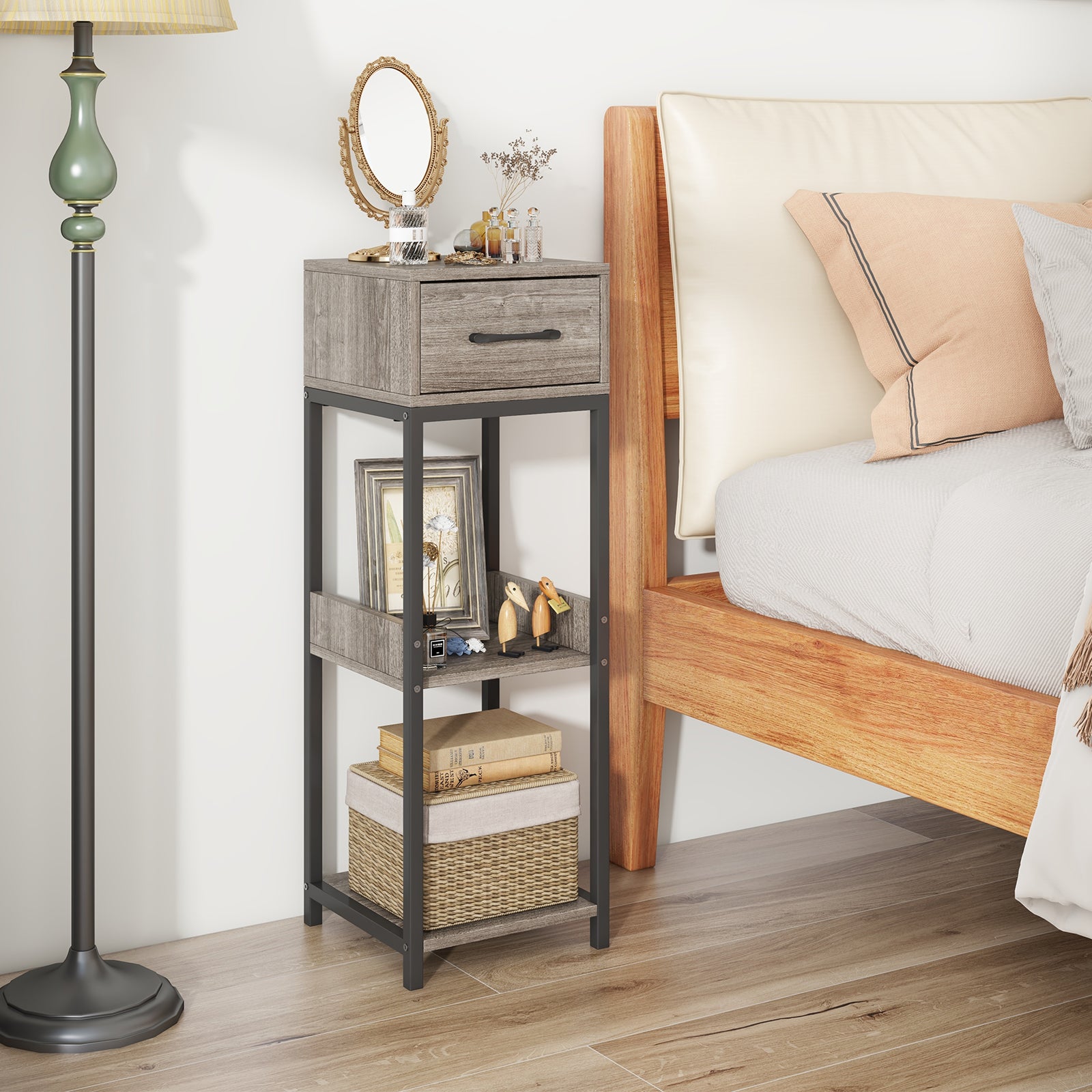 3 Tier Tall Plant Stand with Drawer Anti-tipping Devices, Gray End & Side Tables at Gallery Canada