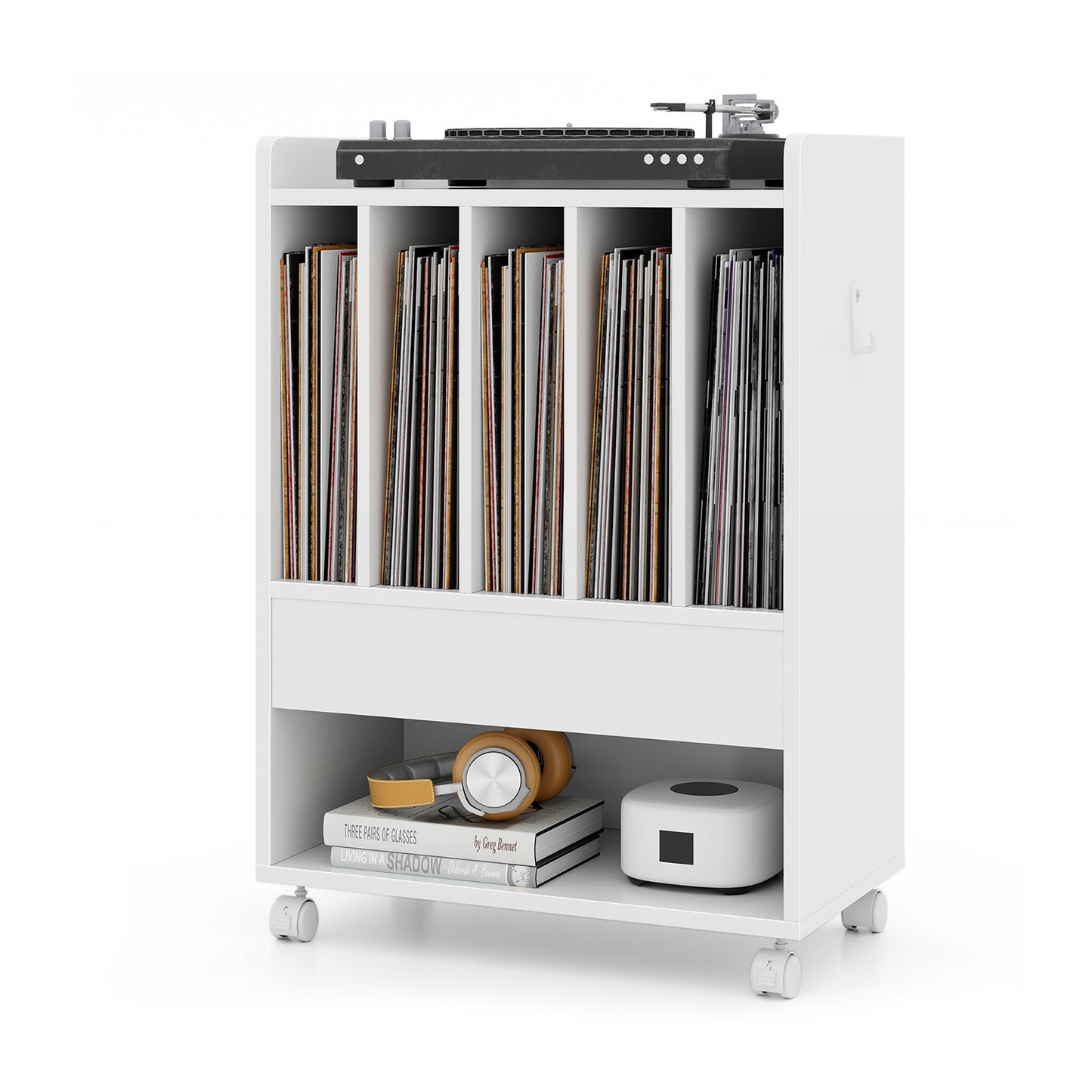 Record Rolling Turntable Player Stand with Drawer, White End & Side Tables at Gallery Canada