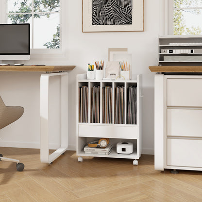 Record Rolling Turntable Player Stand with Drawer, White End & Side Tables at Gallery Canada
