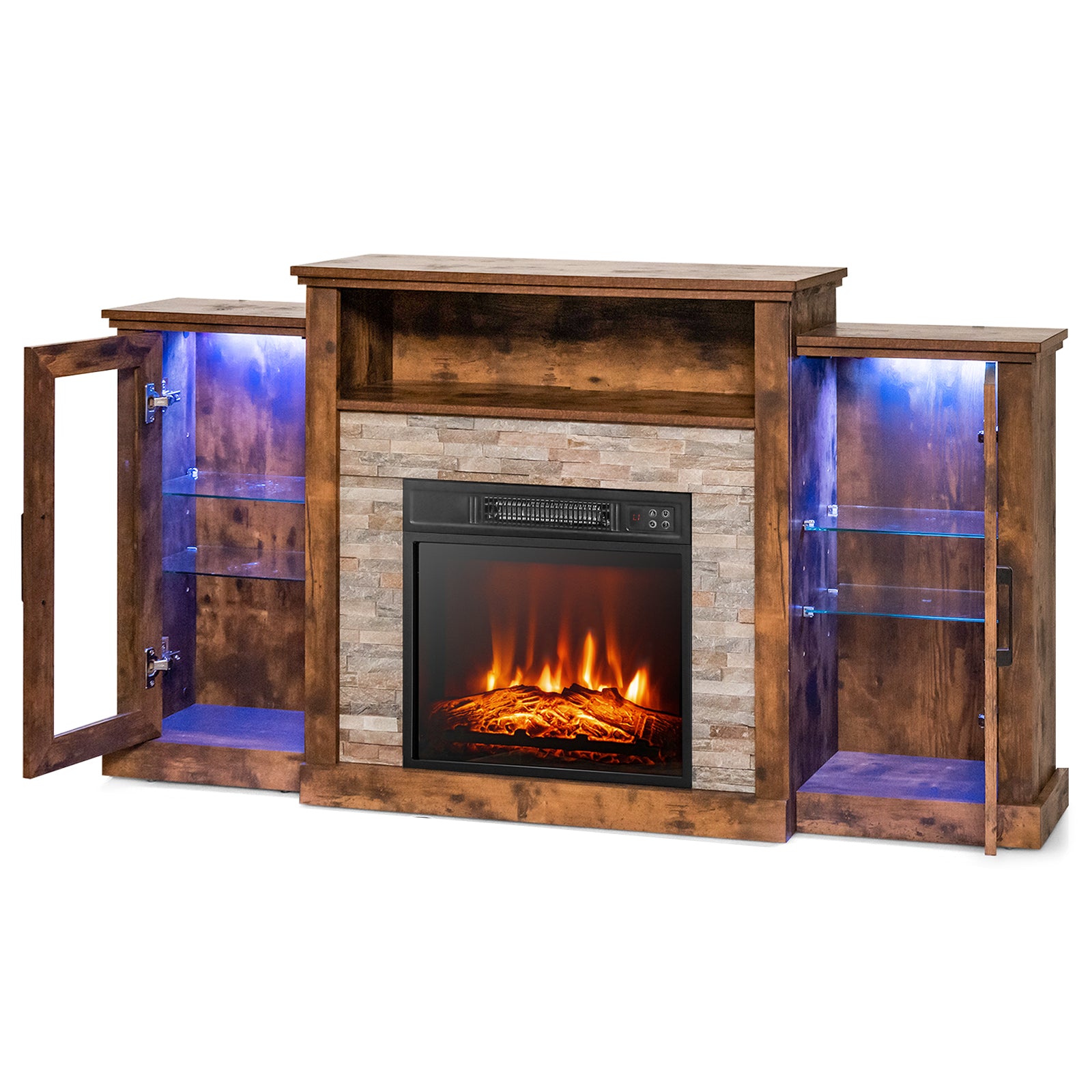 Fireplace TV Stand with 16-Color Led Lights for TVs up to 65 Inch, Brown Entertainment Centers & TV Stands at Gallery Canada