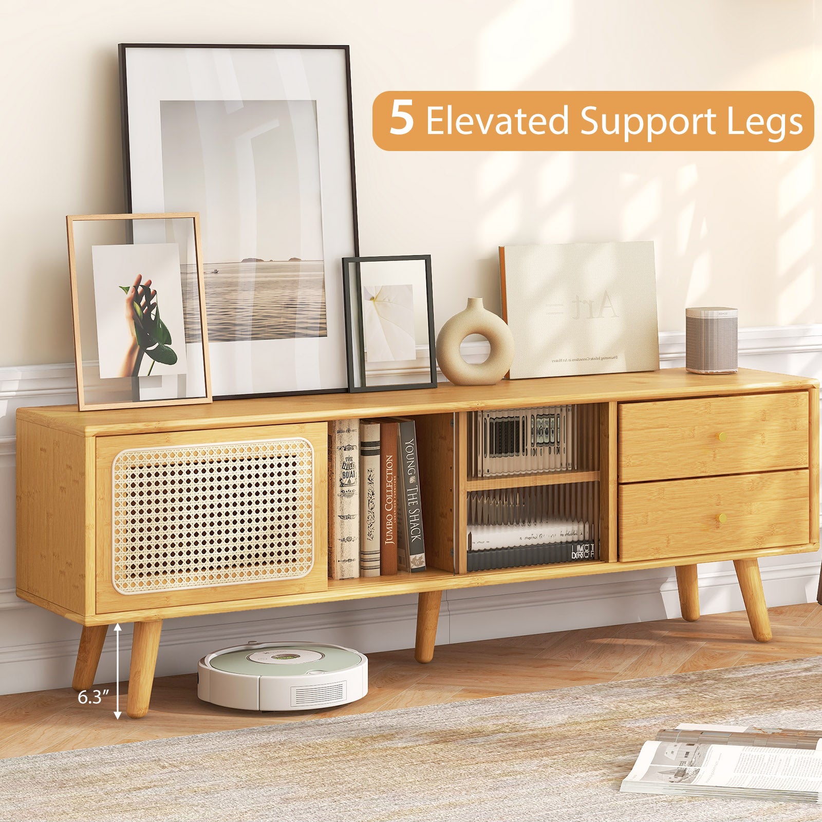 Bamboo TV Stand for TV up to 65 Inch, Natural End & Side Tables at Gallery Canada