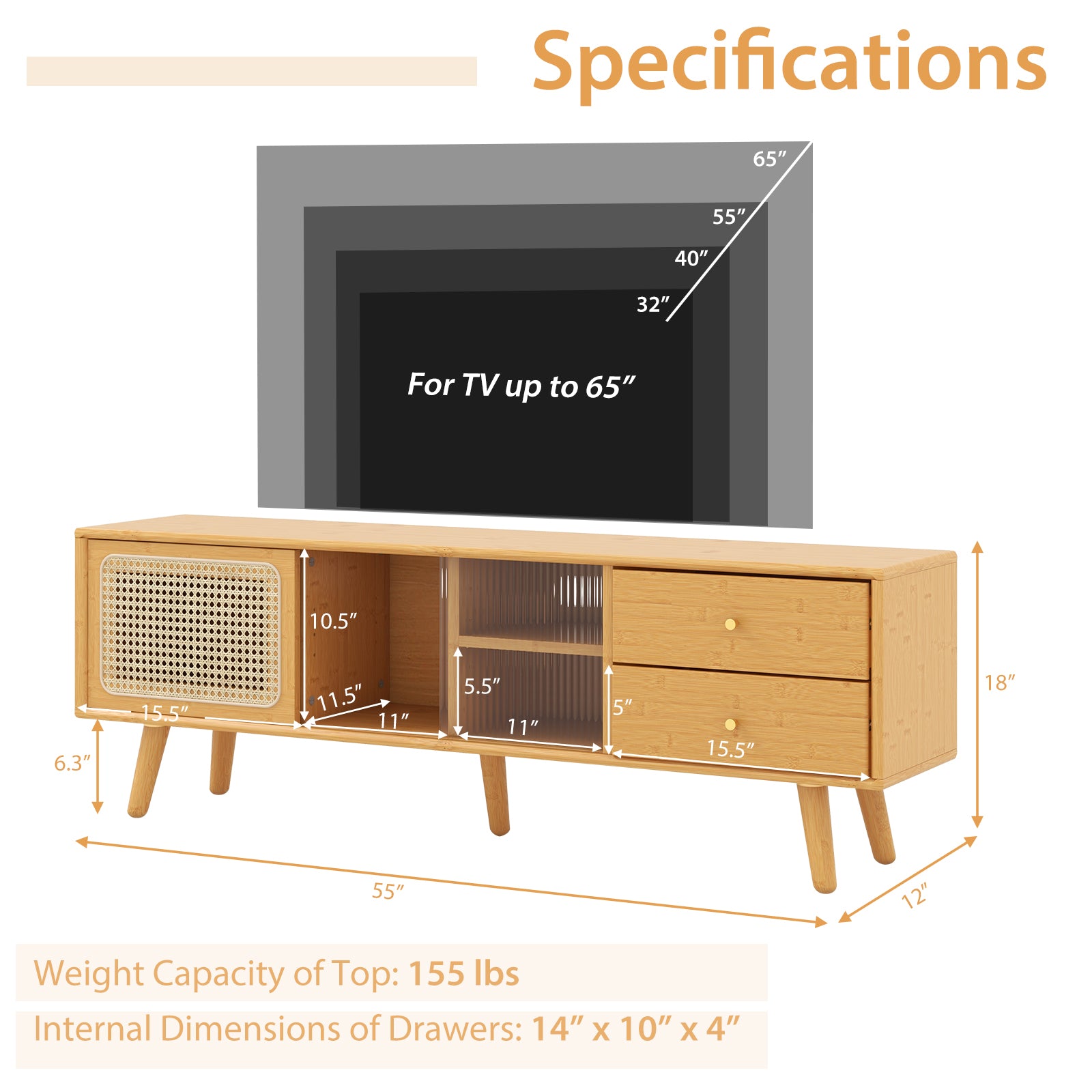 Bamboo TV Stand for TV up to 65 Inch, Natural End & Side Tables at Gallery Canada