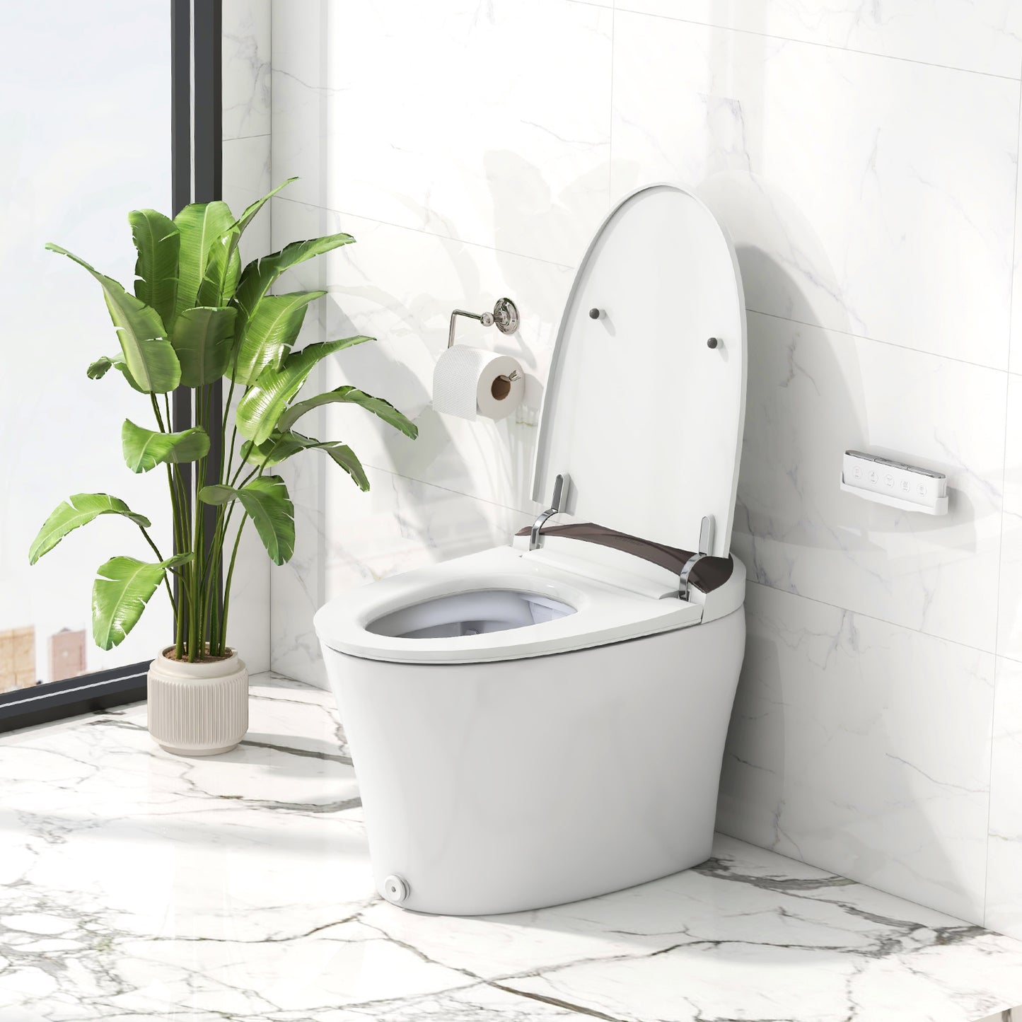 One-Piece Smart 1.16 GPF Elongated Bidet Toilet Seat with Night Light, White Toilet at Gallery Canada
