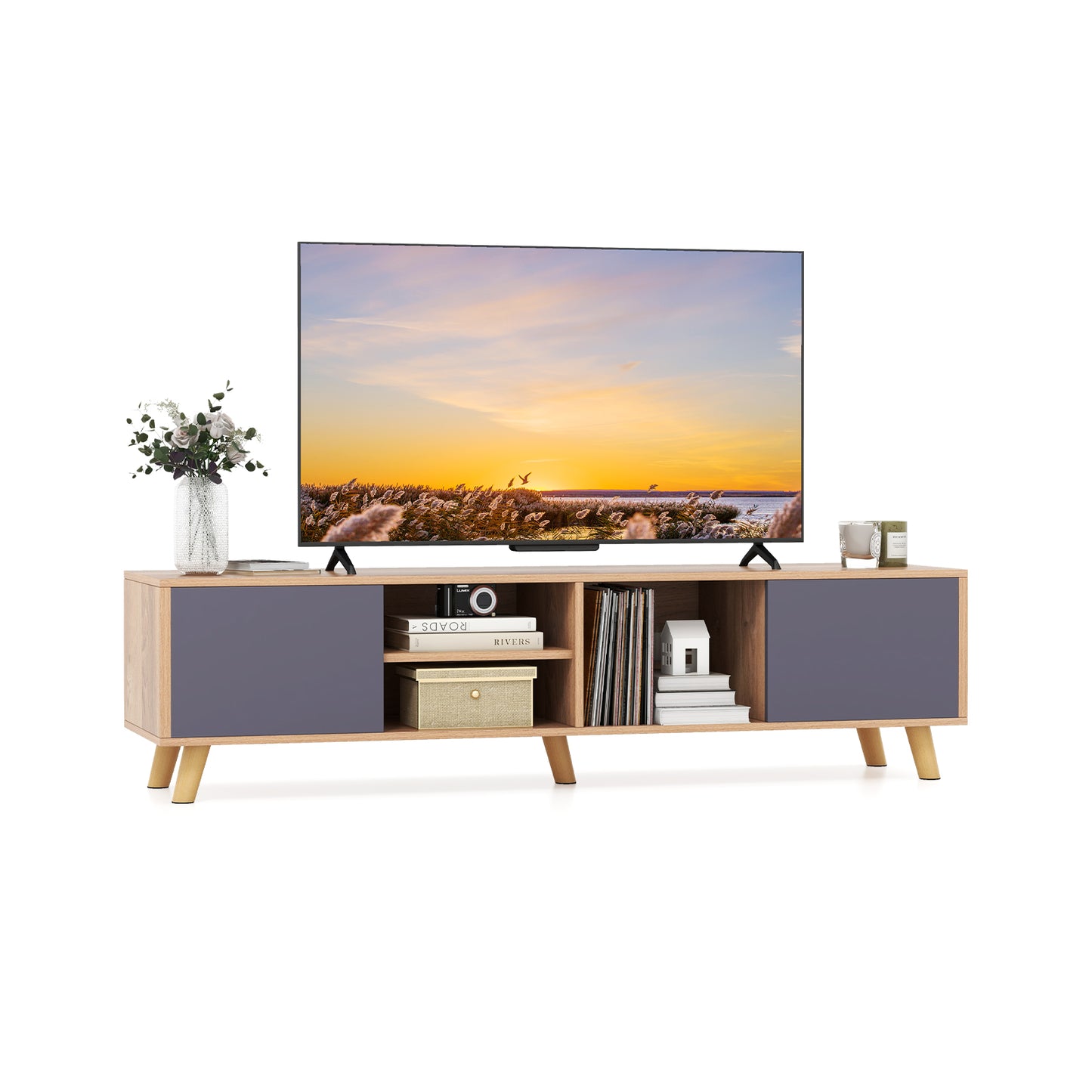 TV Stand Cabinet For 65 Inch TVs, Open Shelf, Natural Entertainment Centers & TV Stands at Gallery Canada