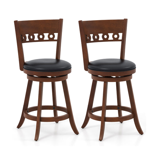 Set of 2 Swivel Bar Stools, Rubber Wood Frame, 24.5 Inches, Brown Bar Stools Brown at Gallery Canada