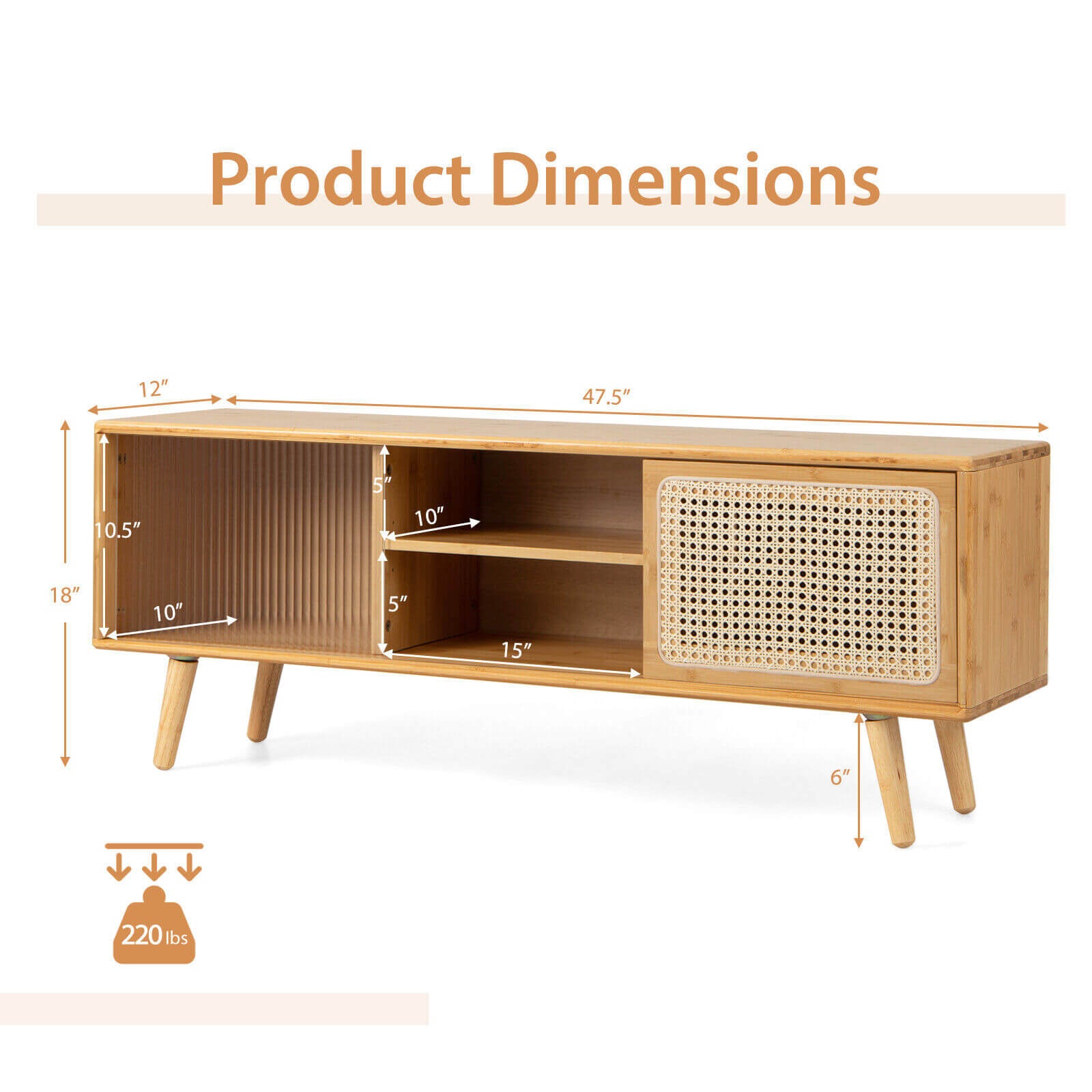 Modern TV Stand With Rattan Glass Sliding Doors, Natural Entertainment Centers & TV Stands at Gallery Canada