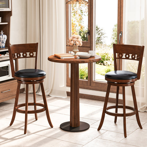 Set of 2 Swivel Bar Stools with Rubber Wood Frame-30.5 inches, Brown