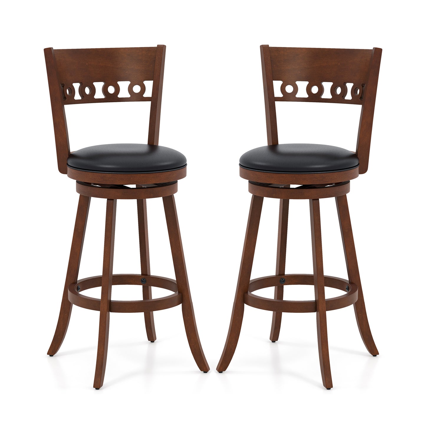 Set of 2 Swivel Bar Stools with Rubber Wood Frame-30.5 inches, Brown Bar Stools Brown at Gallery Canada