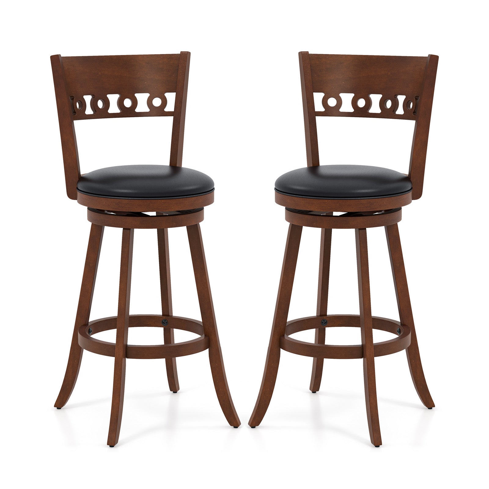 Set of 2 Swivel Bar Stools with Rubber Wood Frame-30.5 inches, Brown Bar Stools Brown at Gallery Canada