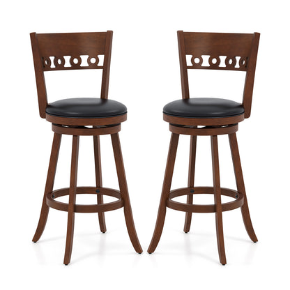 Set of 2 Swivel Bar Stools with Rubber Wood Frame-30.5 inches, Brown Bar Stools Brown at Gallery Canada