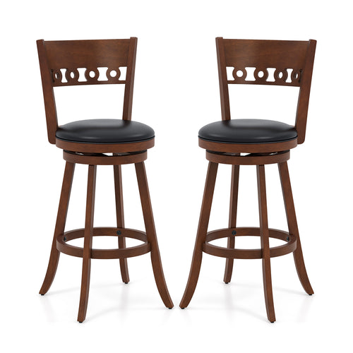 Set of 2 Swivel Bar Stools with Rubber Wood Frame-30.5 inches, Brown