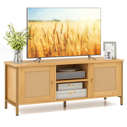 Boho TV Stand for TV up to 55 Inches with Faux Rattan Door, Natural Entertainment Centers & TV Stands at Gallery Canada