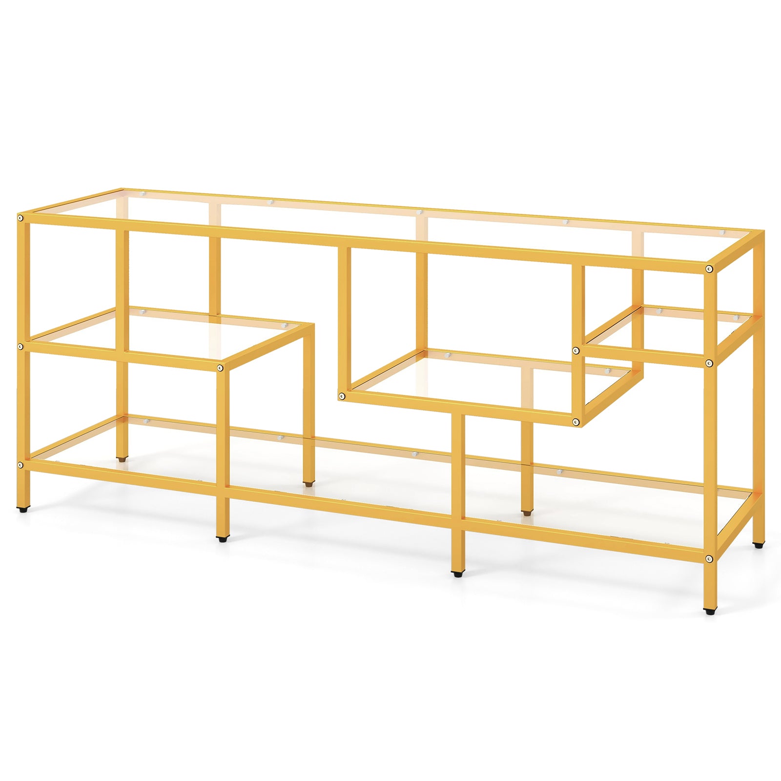58 Inch TV Console Table with Tempered Glass Shelves for Living Room, Golden Entertainment Centers & TV Stands at Gallery Canada