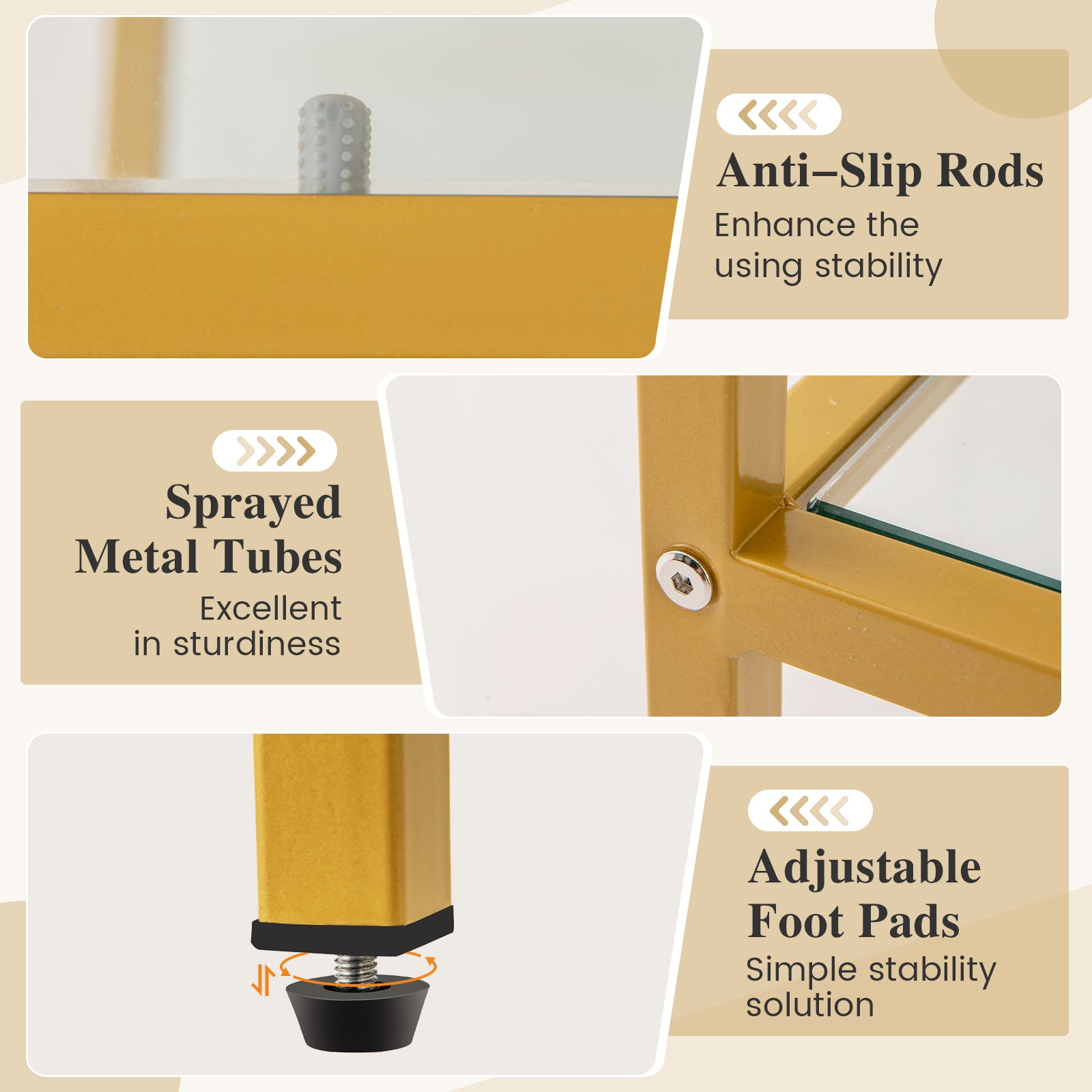 58 Inch TV Console Table with Tempered Glass Shelves for Living Room, Golden Entertainment Centers & TV Stands at Gallery Canada