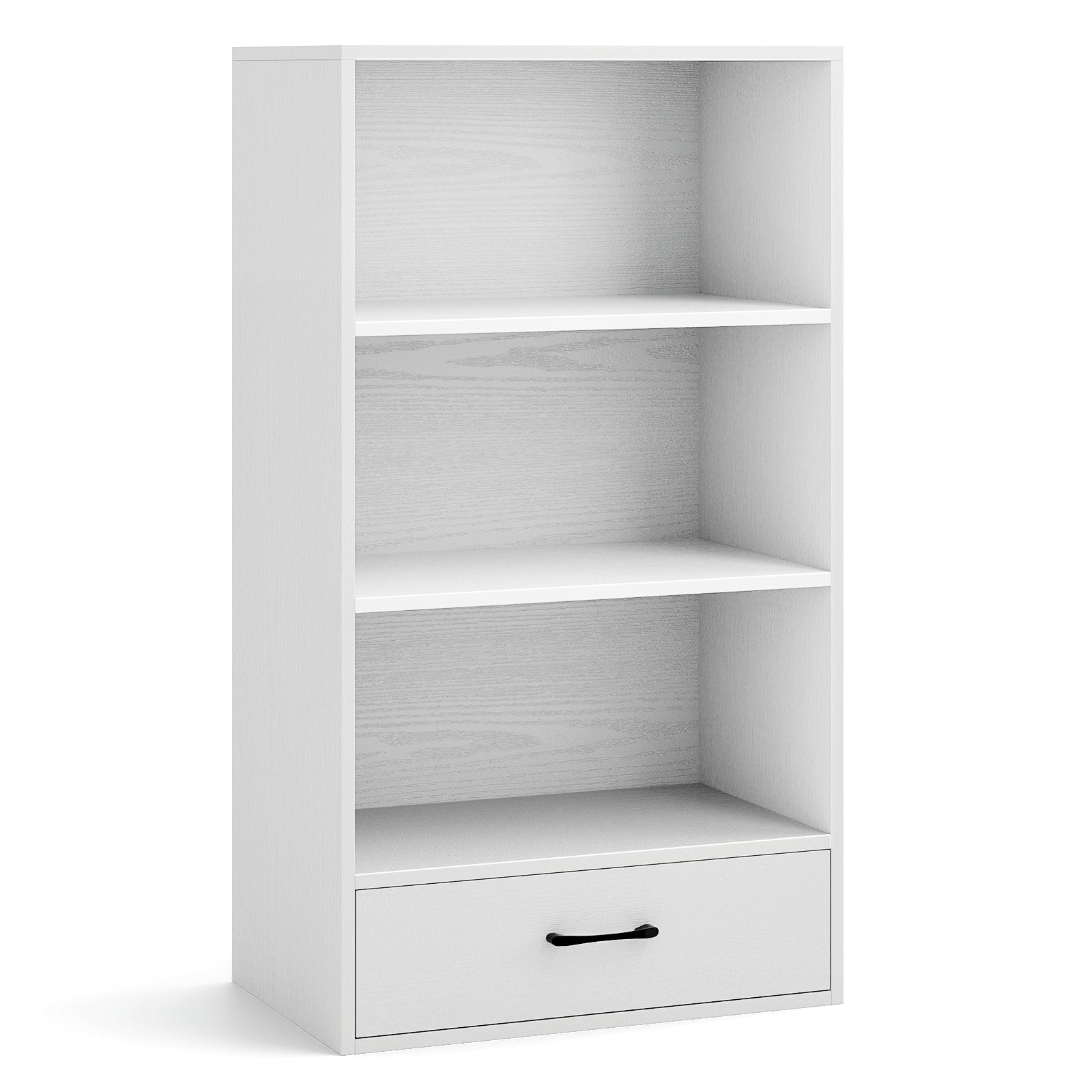 48 Inch Tall 4 Tier Wood Bookcase With Drawer, White Bookcases White at Gallery Canada