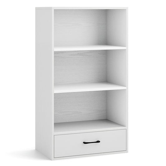 48 Inch Tall 4 Tier Wood Bookcase With Drawer, White Bookcases White at Gallery Canada