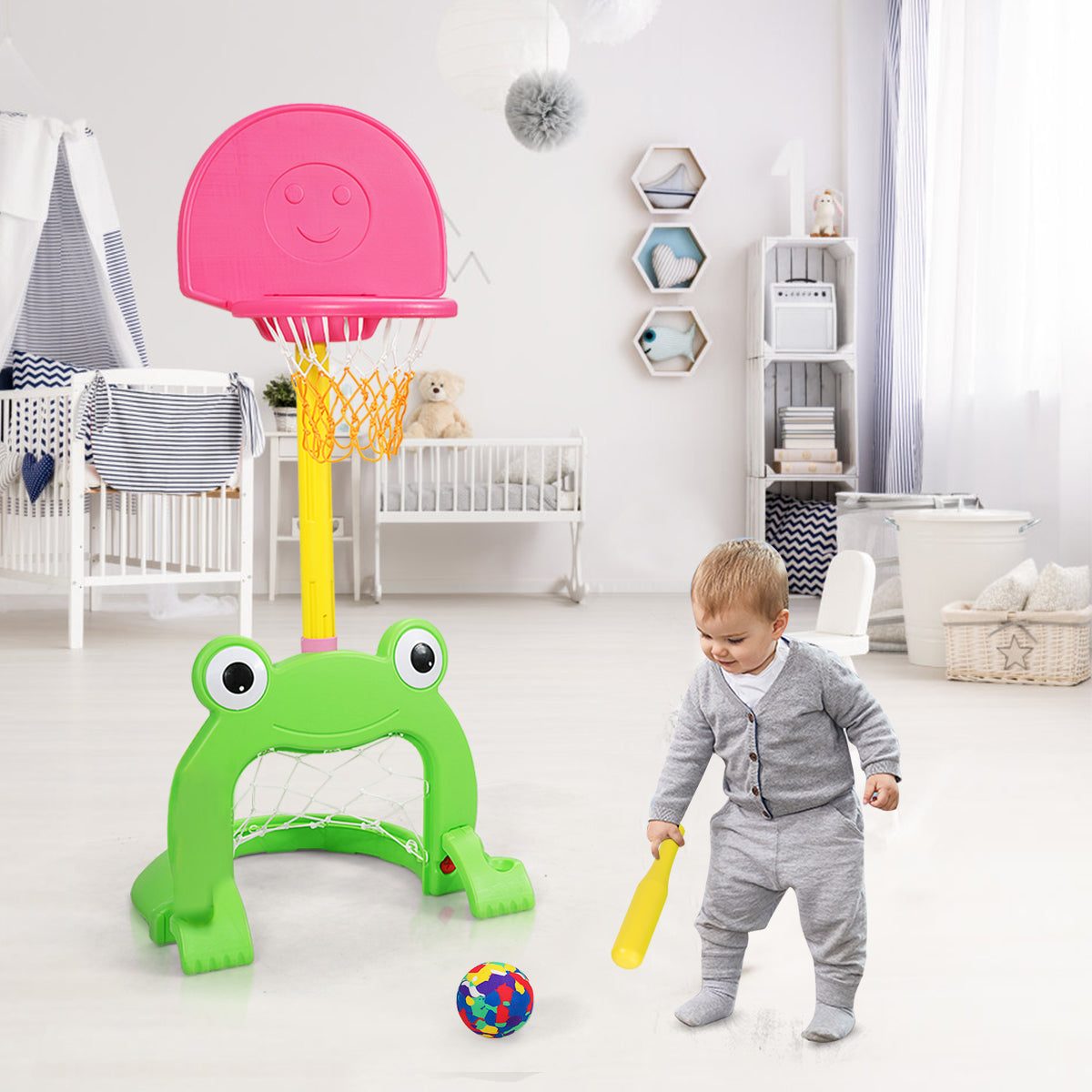 3-in-1 Kids Basketball Hoop Set Stand, Multicolor Toy Sports at Gallery Canada