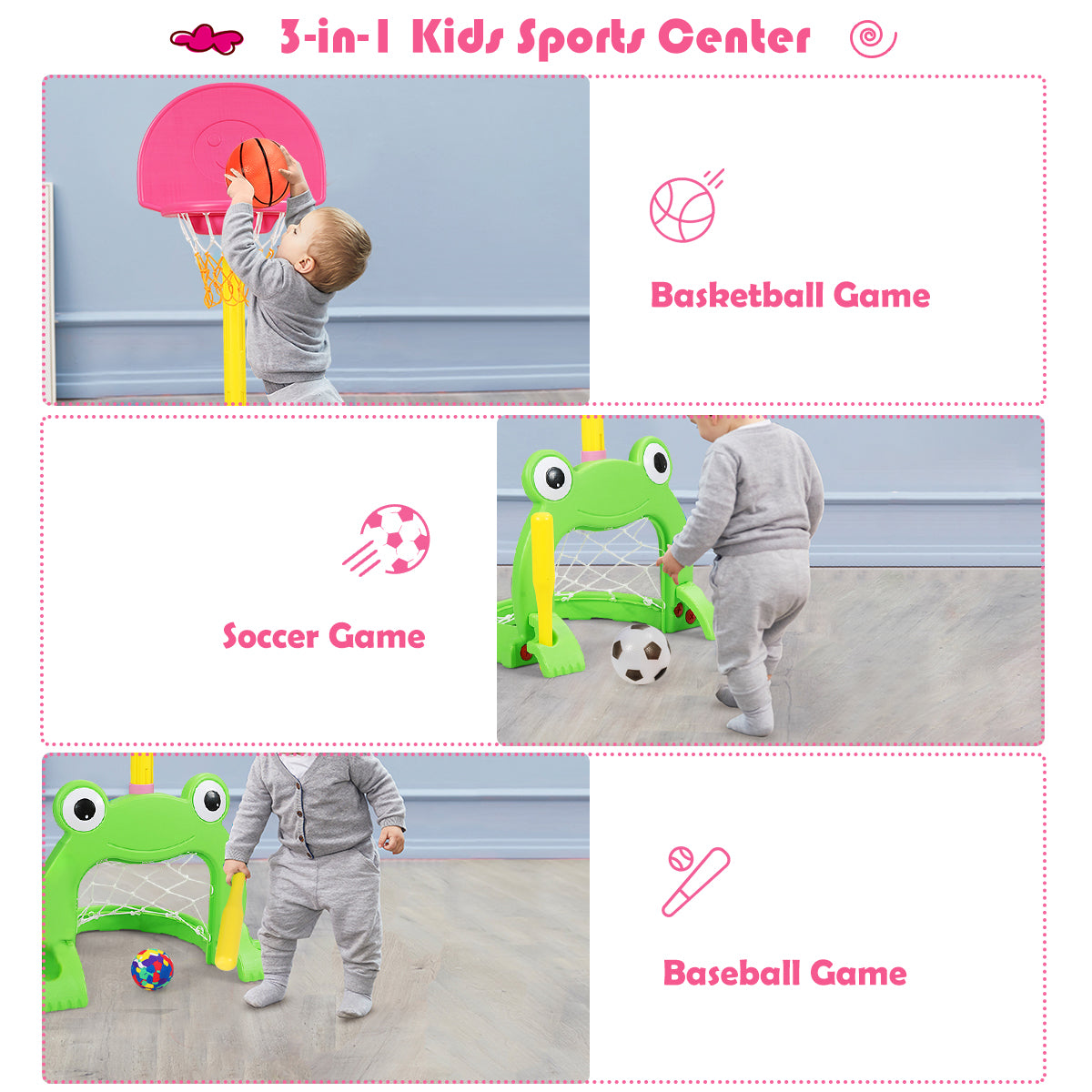 3-in-1 Kids Basketball Hoop Set Stand, Multicolor Toy Sports at Gallery Canada