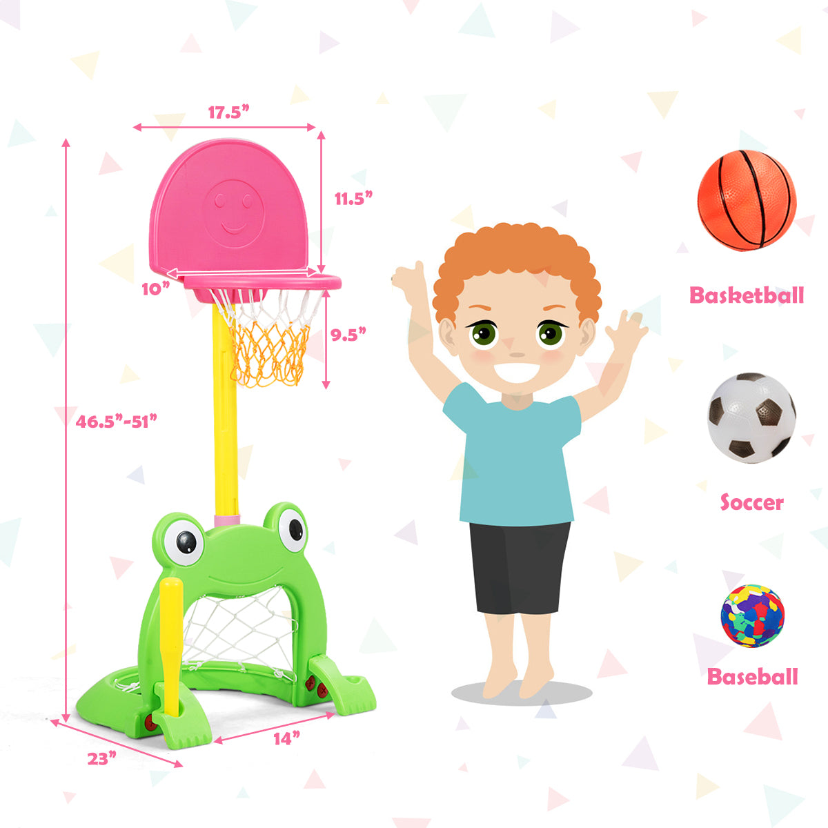 3-in-1 Kids Basketball Hoop Set Stand, Multicolor Toy Sports at Gallery Canada