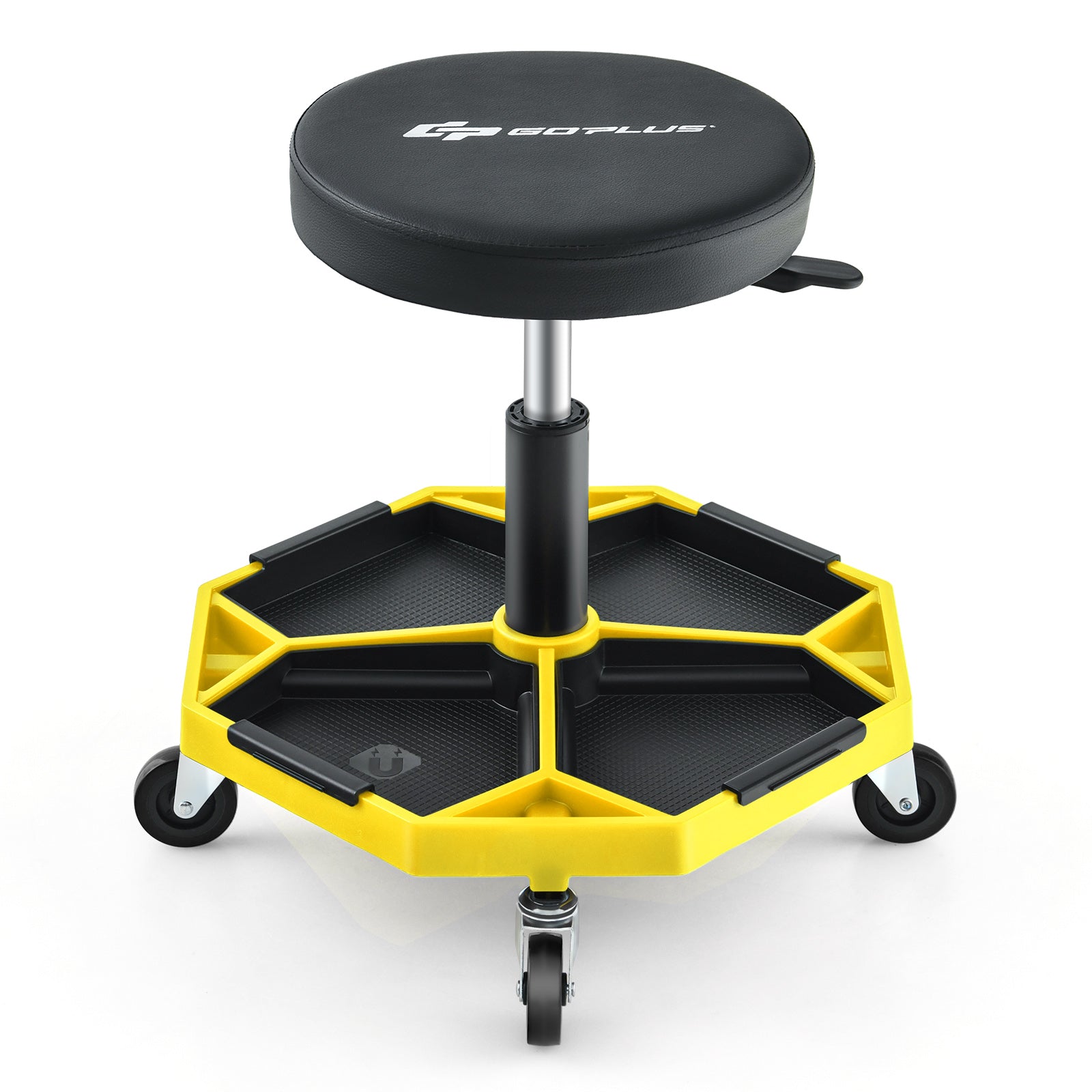 330 LBS Capacity Pneumatic Rolling Mechanic Stool with Padded Seat, Yellow Garages at Gallery Canada