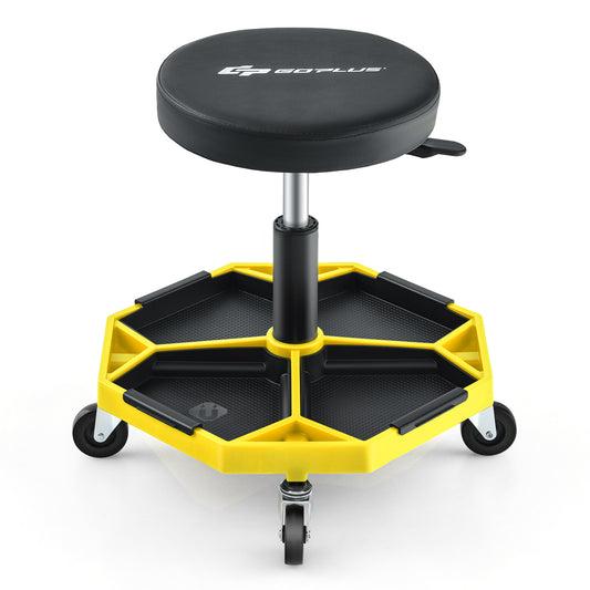 330 LBS Capacity Pneumatic Rolling Mechanic Stool with Padded Seat, Yellow Garages Yellow at Gallery Canada