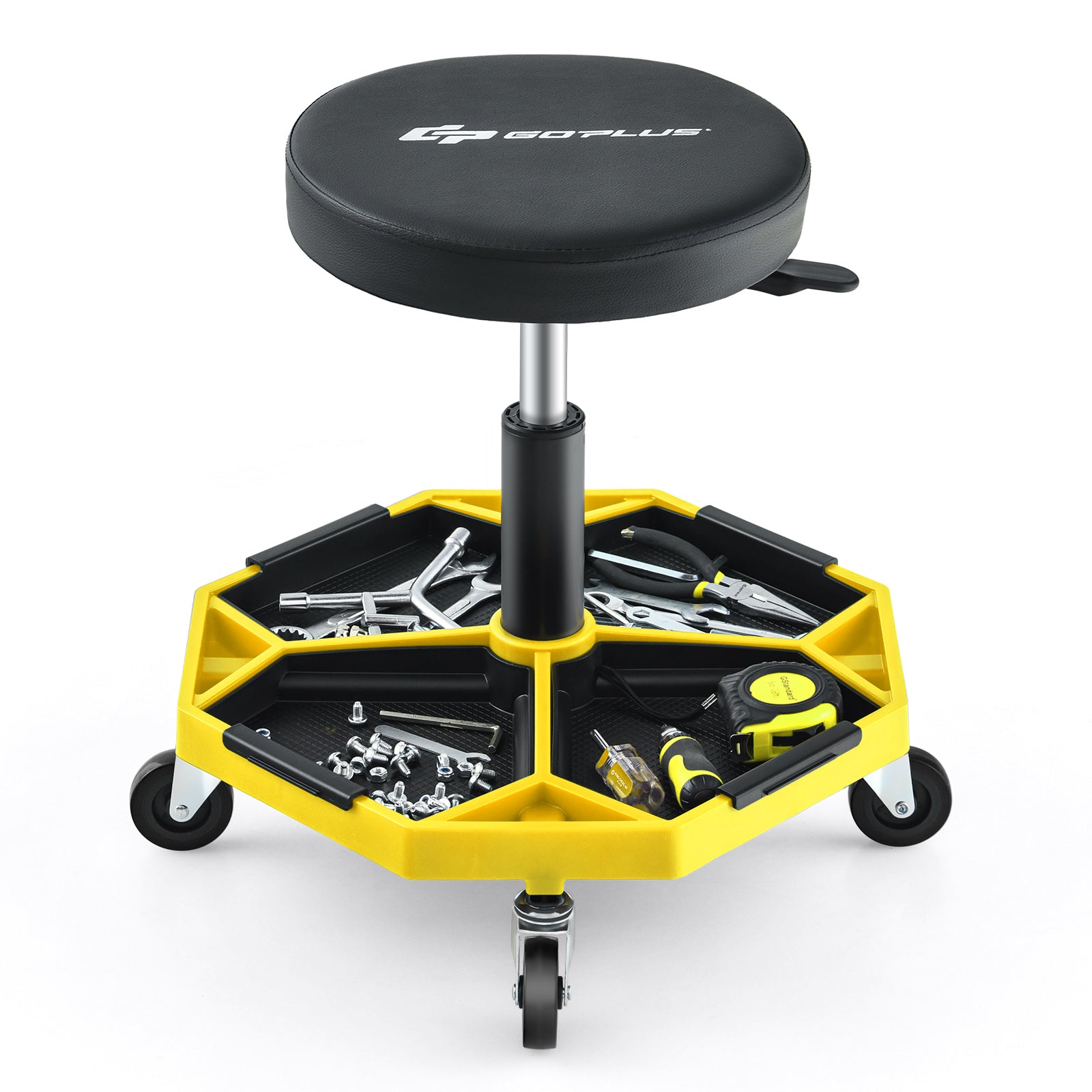 330 LBS Capacity Pneumatic Rolling Mechanic Stool with Padded Seat, Yellow Garages at Gallery Canada
