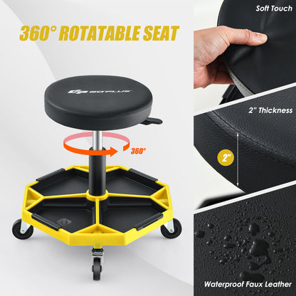 Tabouret de mécanicien pneumatique roulant 330 LBS, siège rembourré, jaune