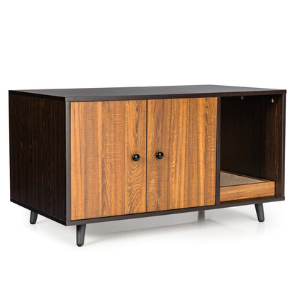 Cat Litter Box Enclosure, With Divider And Double Doors, Brown Cat Houses Brown at Gallery Canada