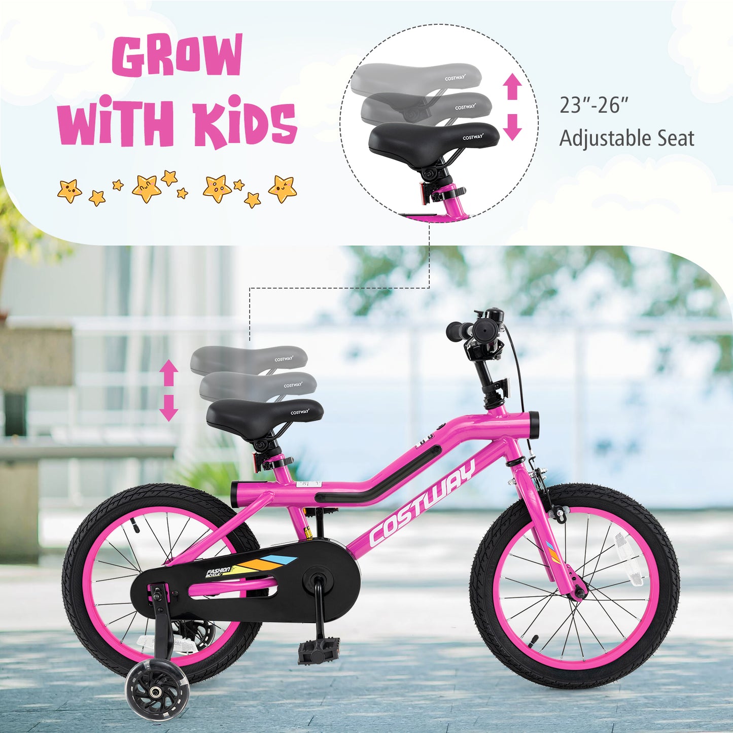 16 Inch LED Lighted Kids Bike with Training Wheels and Headlight for Ages 4-7 Years-16 inches, Pink Kids Bike at Gallery Canada