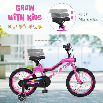16 Inch LED Lighted Kids Bike with Training Wheels and Headlight for Ages 4-7 Years-16 inches, Pink Kids Bike at Gallery Canada