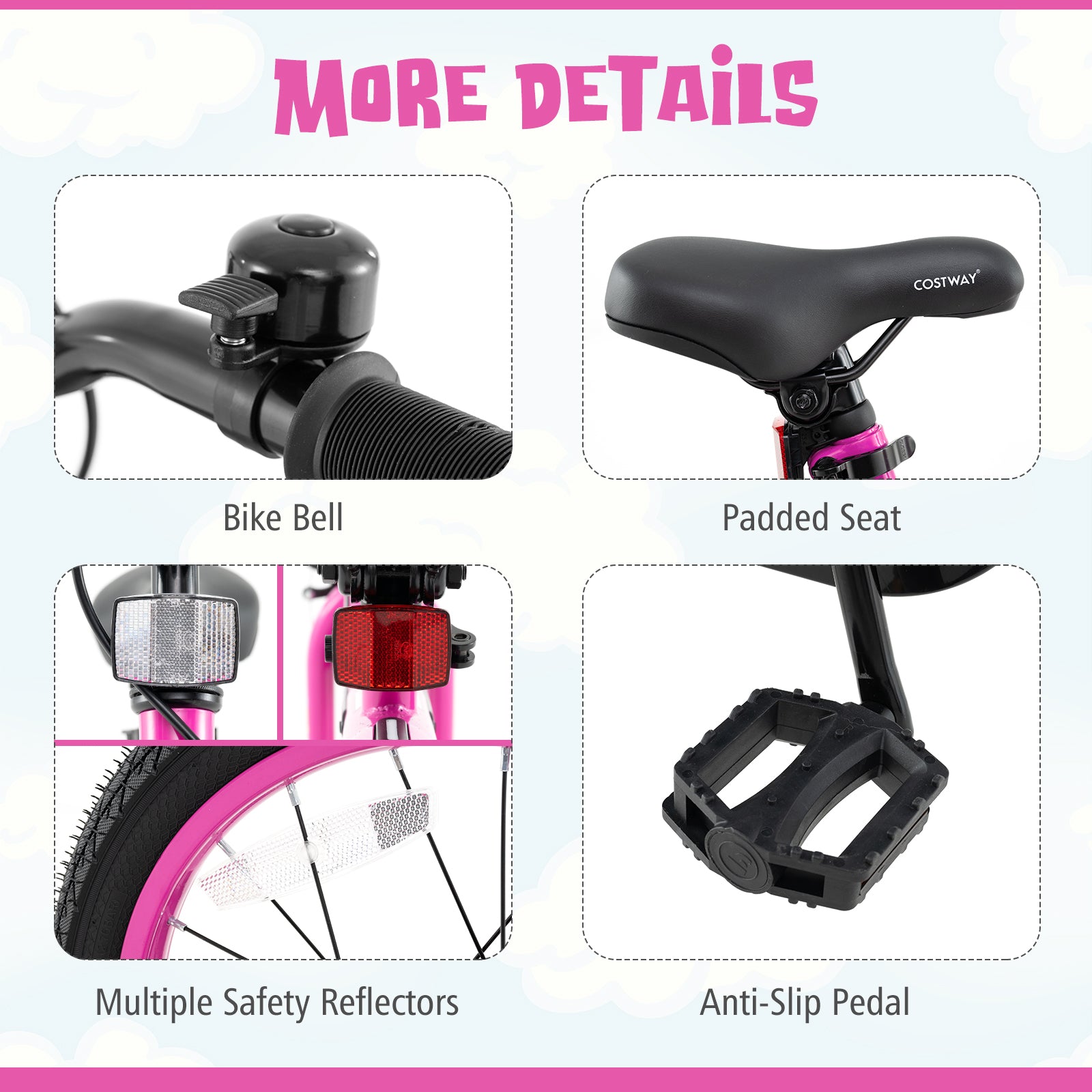 16 Inch LED Lighted Kids Bike with Training Wheels and Headlight for Ages 4-7 Years-16 inches, Pink Kids Bike at Gallery Canada