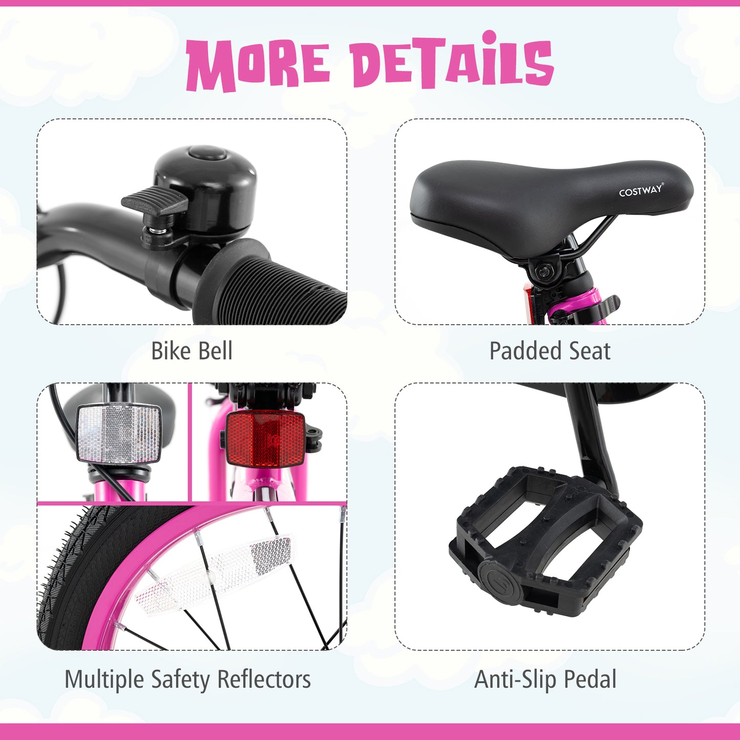 16 Inch LED Lighted Kids Bike with Training Wheels and Headlight for Ages 4-7 Years-16 inches, Pink Kids Bike at Gallery Canada