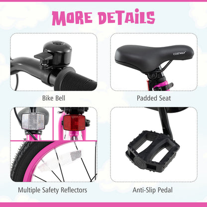 16 Inch LED Lighted Kids Bike with Training Wheels and Headlight for Ages 4-7 Years-16 inches, Pink Kids Bike at Gallery Canada