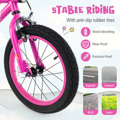 16 Inch LED Lighted Kids Bike with Training Wheels and Headlight for Ages 4-7 Years-16 inches, Pink Kids Bike at Gallery Canada