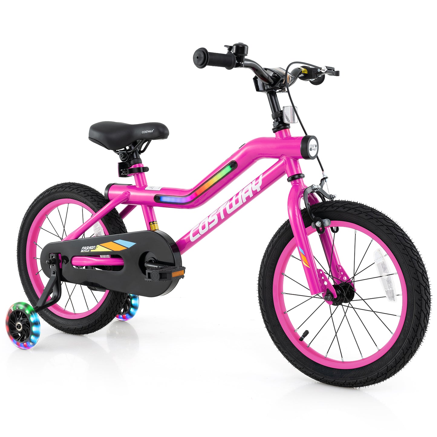 16 Inch LED Lighted Kids Bike with Training Wheels and Headlight for Ages 4-7 Years-16 inches, Pink Kids Bike Pink at Gallery Canada