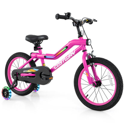 16 Inch LED Lighted Kids Bike with Training Wheels and Headlight for Ages 4-7 Years-16 inches, Pink Kids Bike at Gallery Canada