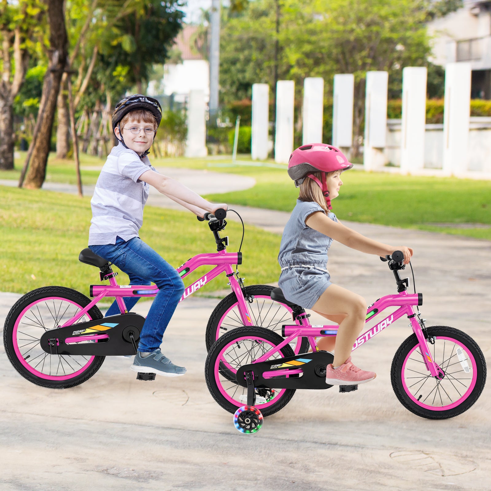 18 Inch LED Lighted Kids Bike with Training Wheels and Headlight for Ages 4-8 Years-18 inches, Pink Kids Bike at Gallery Canada
