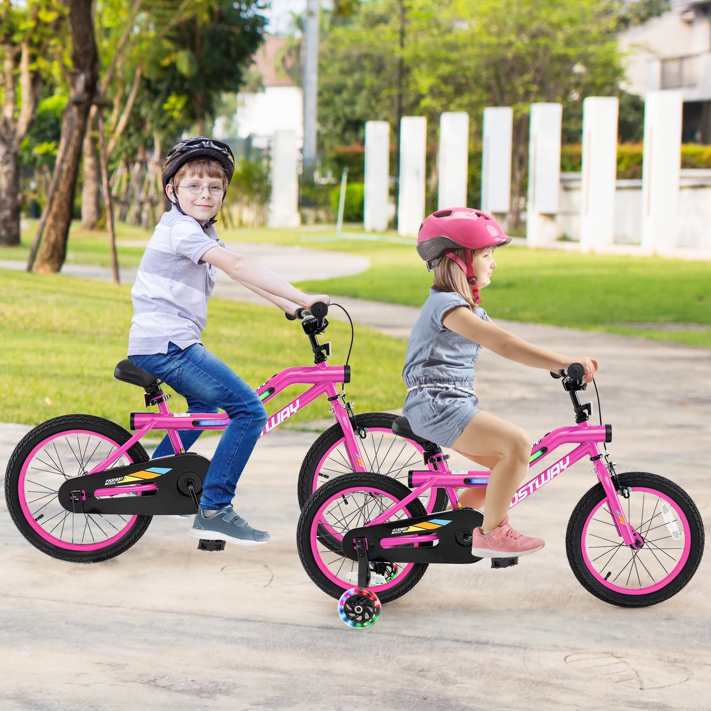 18 Inch LED Lighted Kids Bike with Training Wheels and Headlight for Ages 4-8 Years-18 inches, Pink Kids Bike at Gallery Canada
