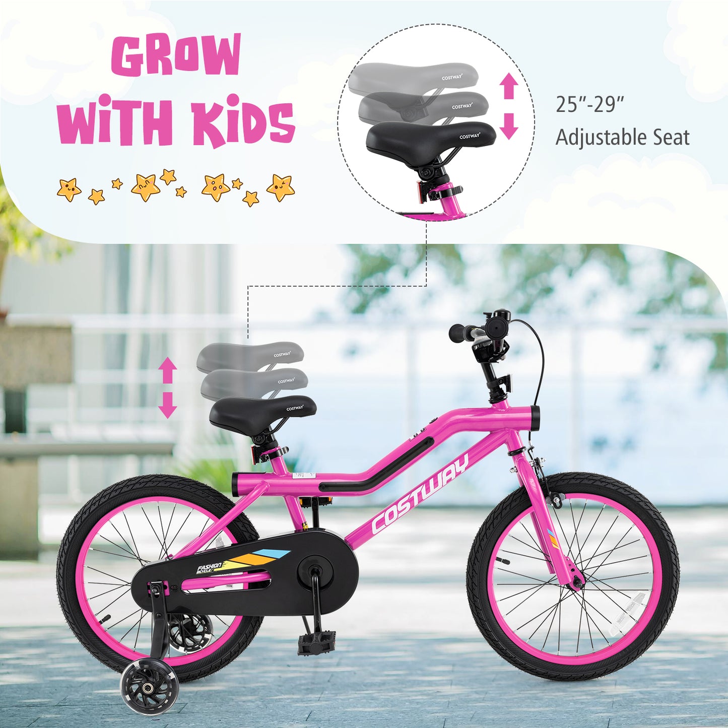 18 Inch LED Lighted Kids Bike with Training Wheels and Headlight for Ages 4-8 Years-18 inches, Pink Kids Bike at Gallery Canada