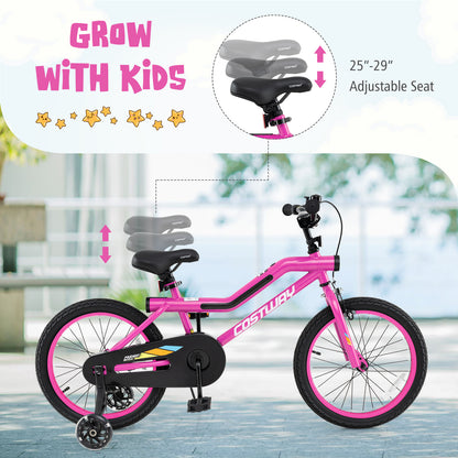 18 Inch LED Lighted Kids Bike with Training Wheels and Headlight for Ages 4-8 Years-18 inches, Pink Kids Bike at Gallery Canada