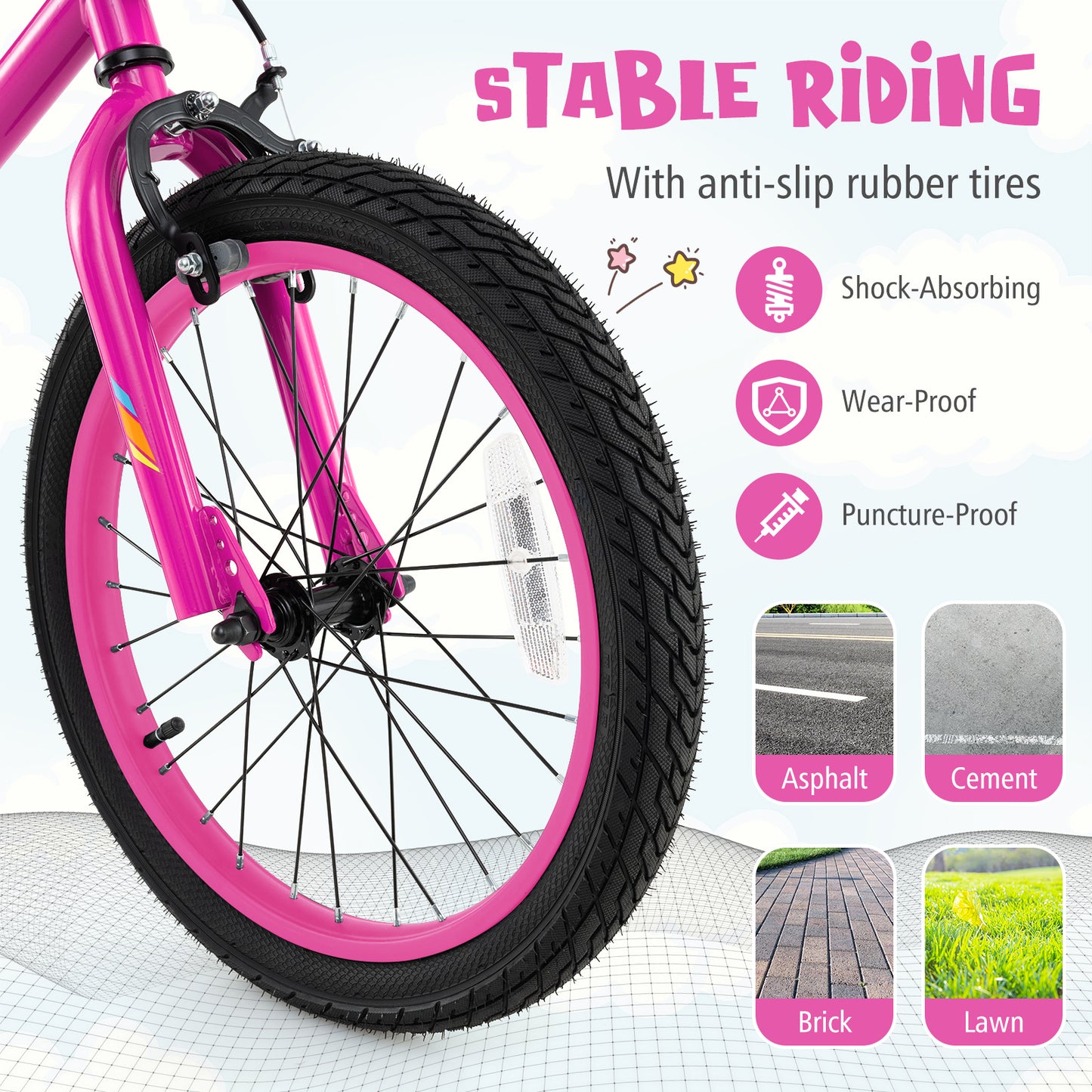 18 Inch LED Lighted Kids Bike with Training Wheels and Headlight for Ages 4-8 Years-18 inches, Pink Kids Bike at Gallery Canada