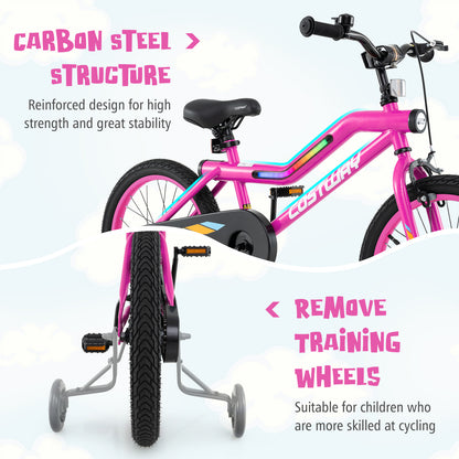 18 Inch LED Lighted Kids Bike with Training Wheels and Headlight for Ages 4-8 Years-18 inches, Pink Kids Bike at Gallery Canada