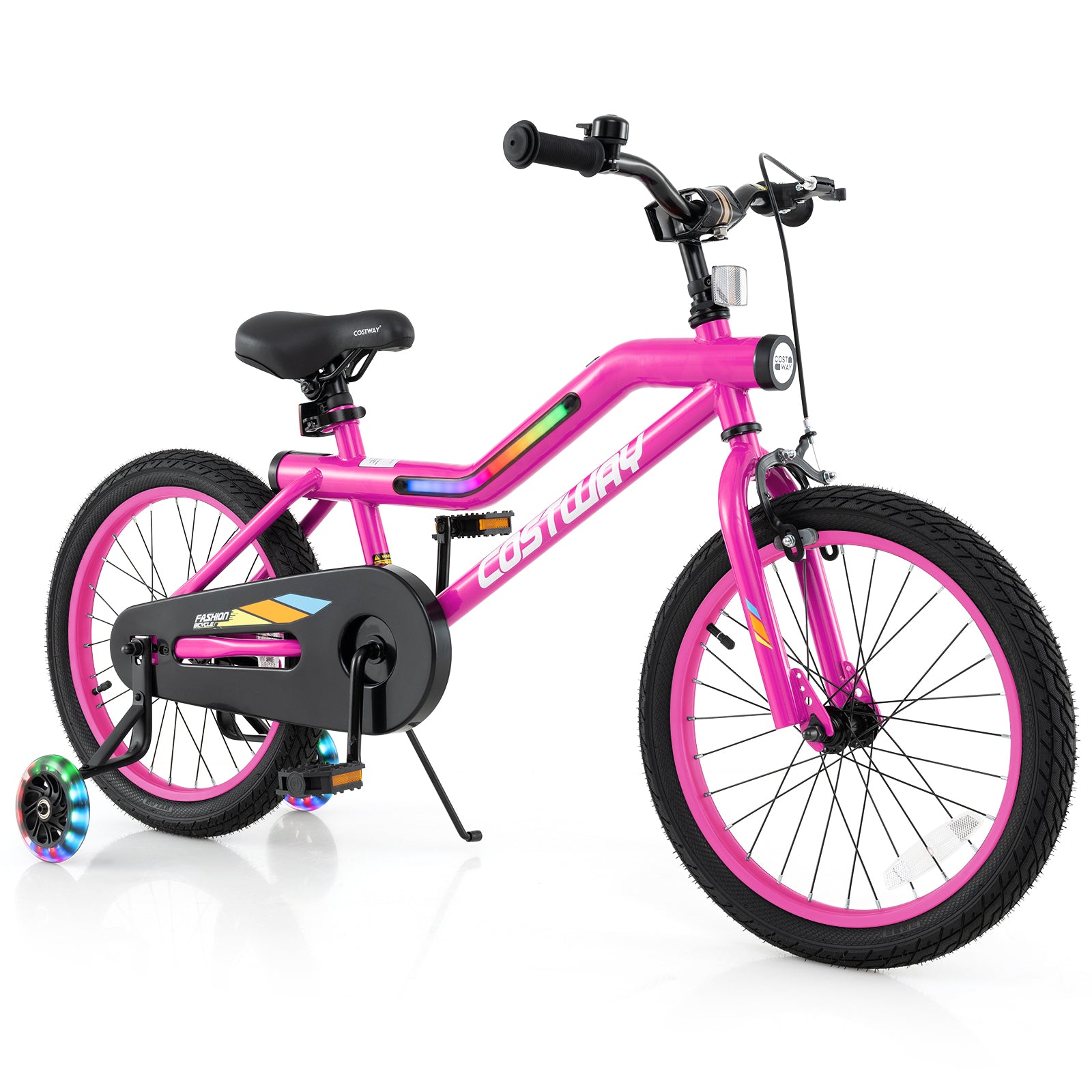 18 Inch LED Lighted Kids Bike with Training Wheels and Headlight for Ages 4-8 Years-18 inches, Pink Kids Bike Pink at Gallery Canada