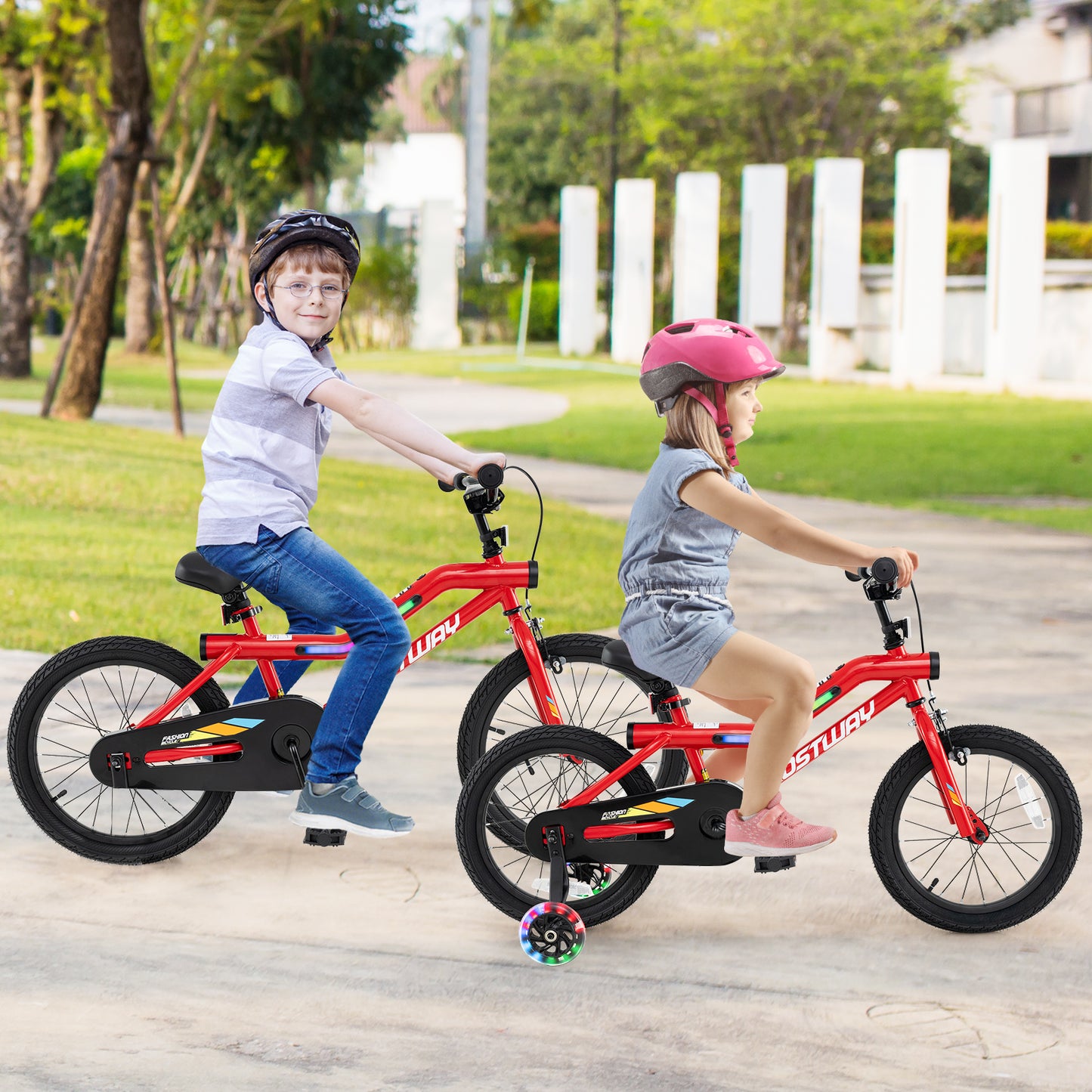 16 Inch Kids Bike with LED Lights Adjustable Carbon Steel Bicycle for 4-7 Years Old-16 inches, Red Kids Bike at Gallery Canada