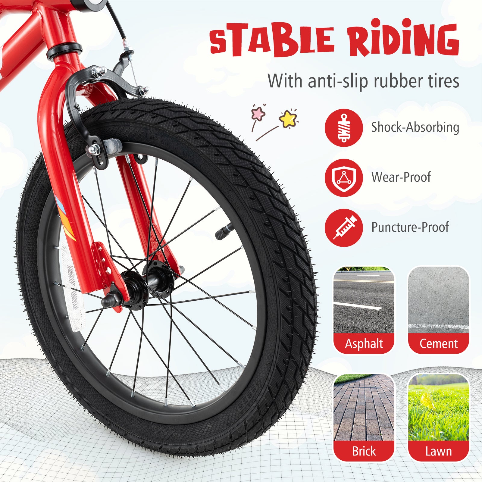 16 Inch Kids Bike with LED Lights Adjustable Carbon Steel Bicycle for 4-7 Years Old-16 inches, Red Kids Bike at Gallery Canada