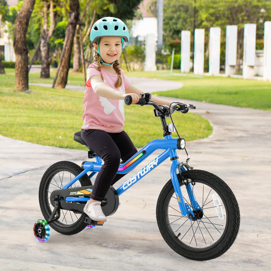 16 Inch Kids Bike LED Lighted Adjustable with Training Wheels for 4-7 Years Old Kids-16 inches, Navy Kids Bike 16 inch - Navy Blue at Gallery Canada